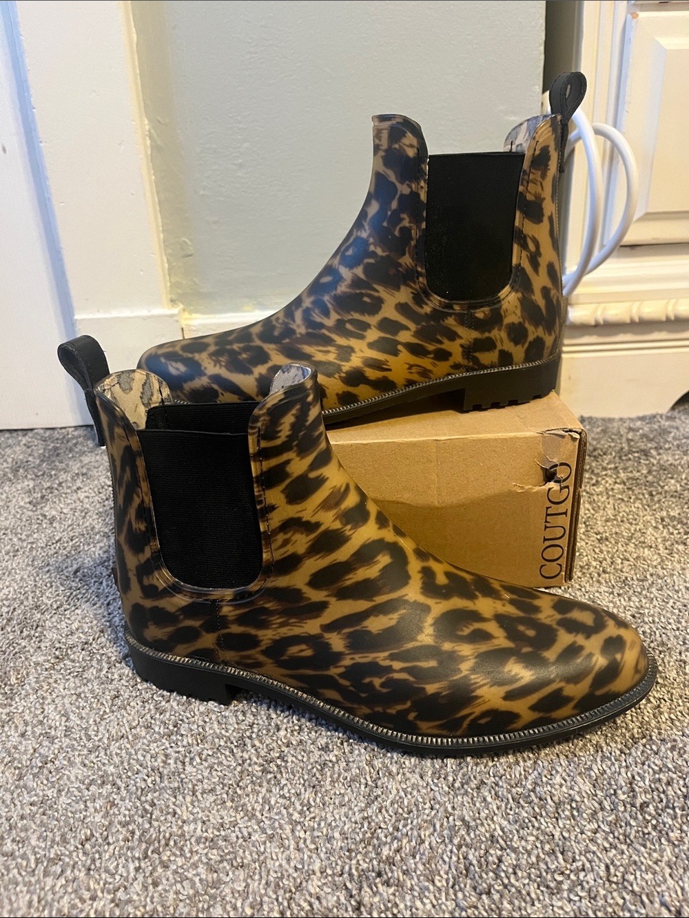 Joules Leopard-Print Chelsea Rain Boots - Brown & Black